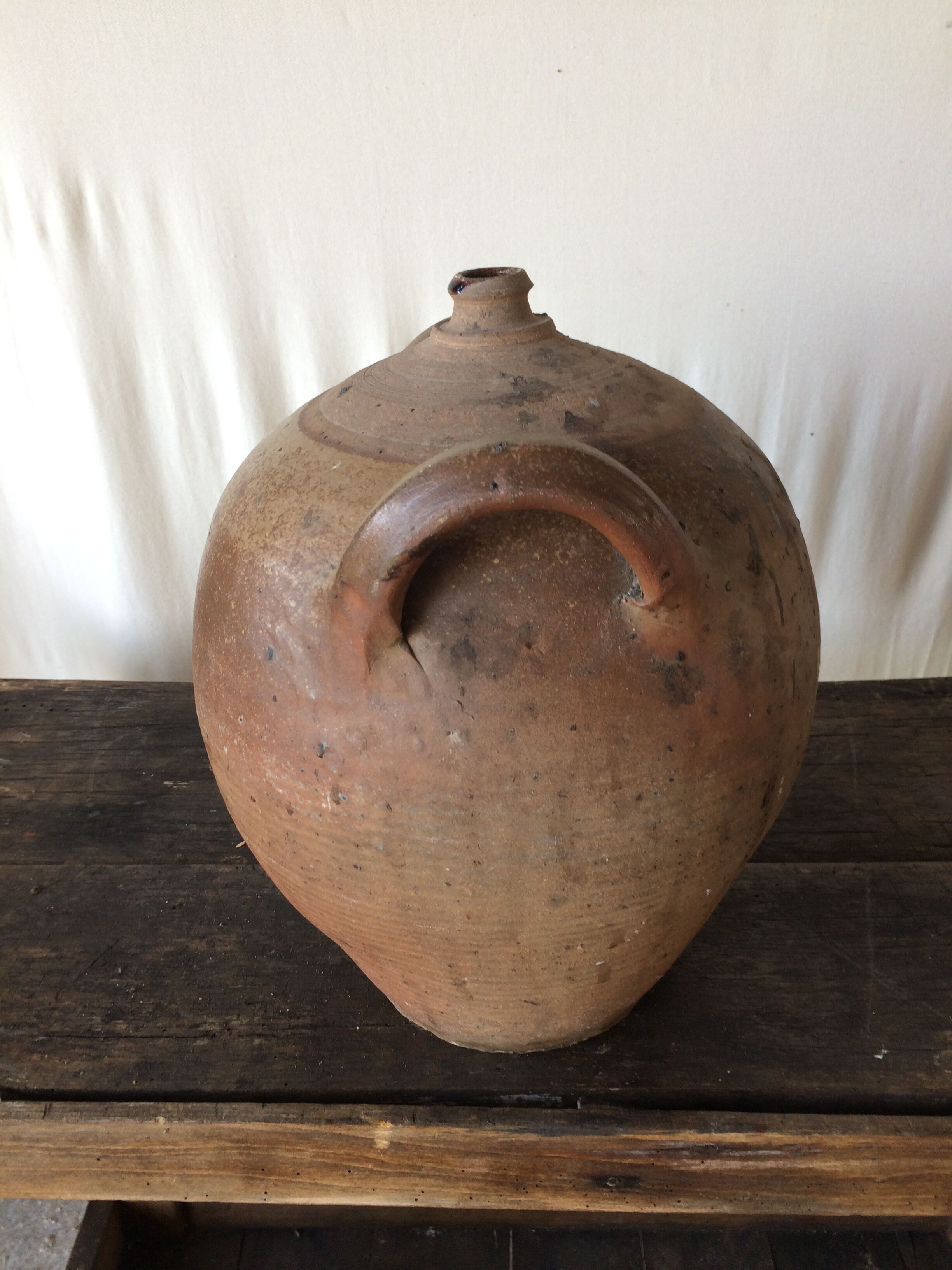 Terracotta jar with double handle vintage kitchen decoration
