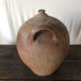 Terracotta jar with double handle vintage kitchen decoration