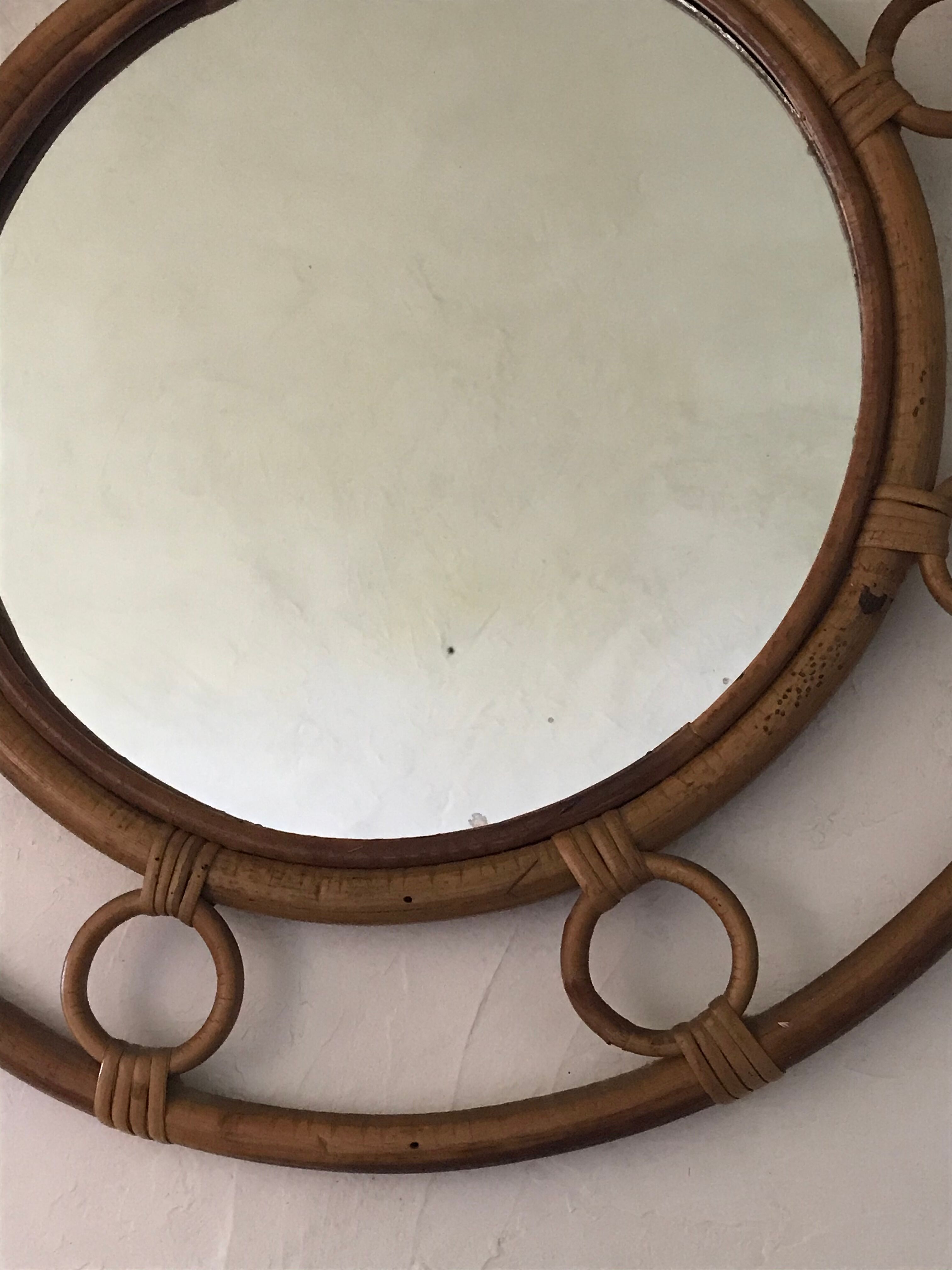 Vintage rattan round mirror 43cm