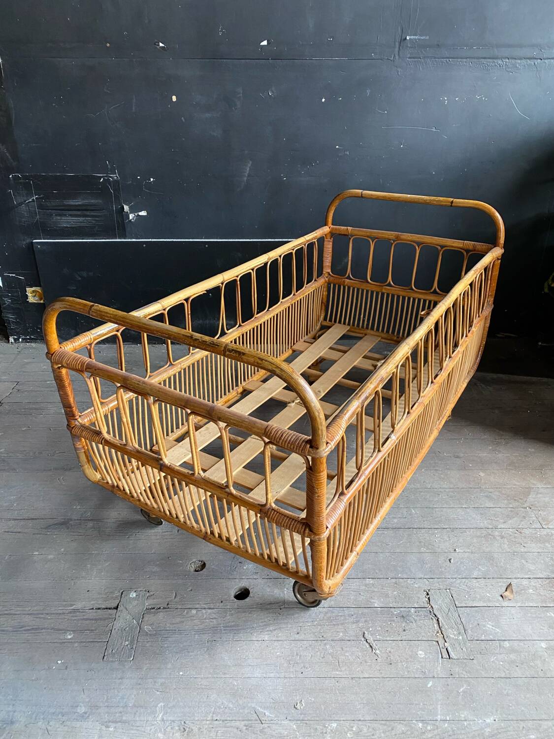 Vintage rattan and wicker children's bed