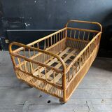 Vintage rattan and wicker children's bed