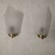 Pair of Art Deco wall sconces in frosted glass & brass