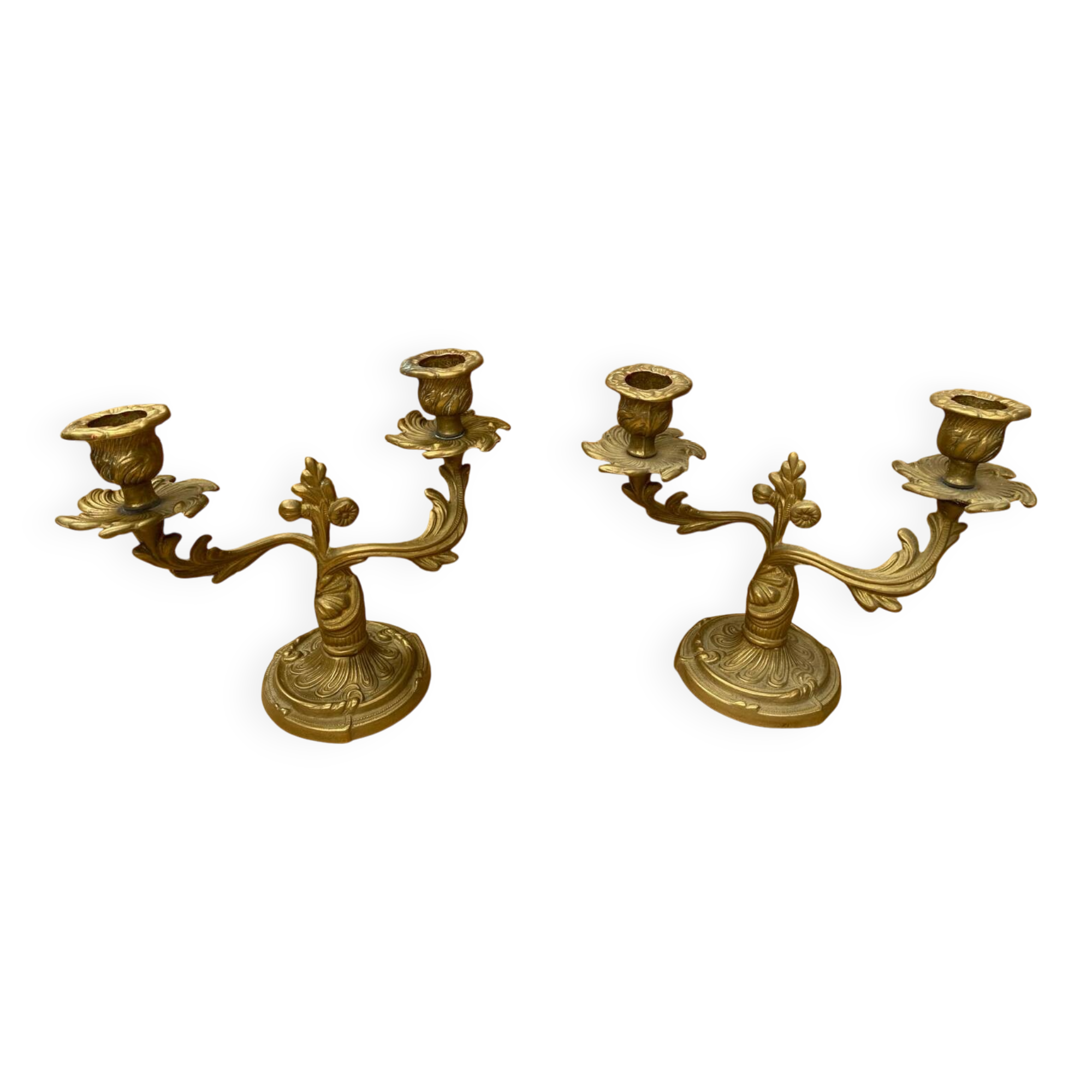 Antique Pair Of Vintage Brass Double Candlestick Holders