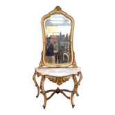 Console galbée style Louis XV en bois doré et laqué
