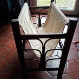 Vintage rattan and fabric magazine rack