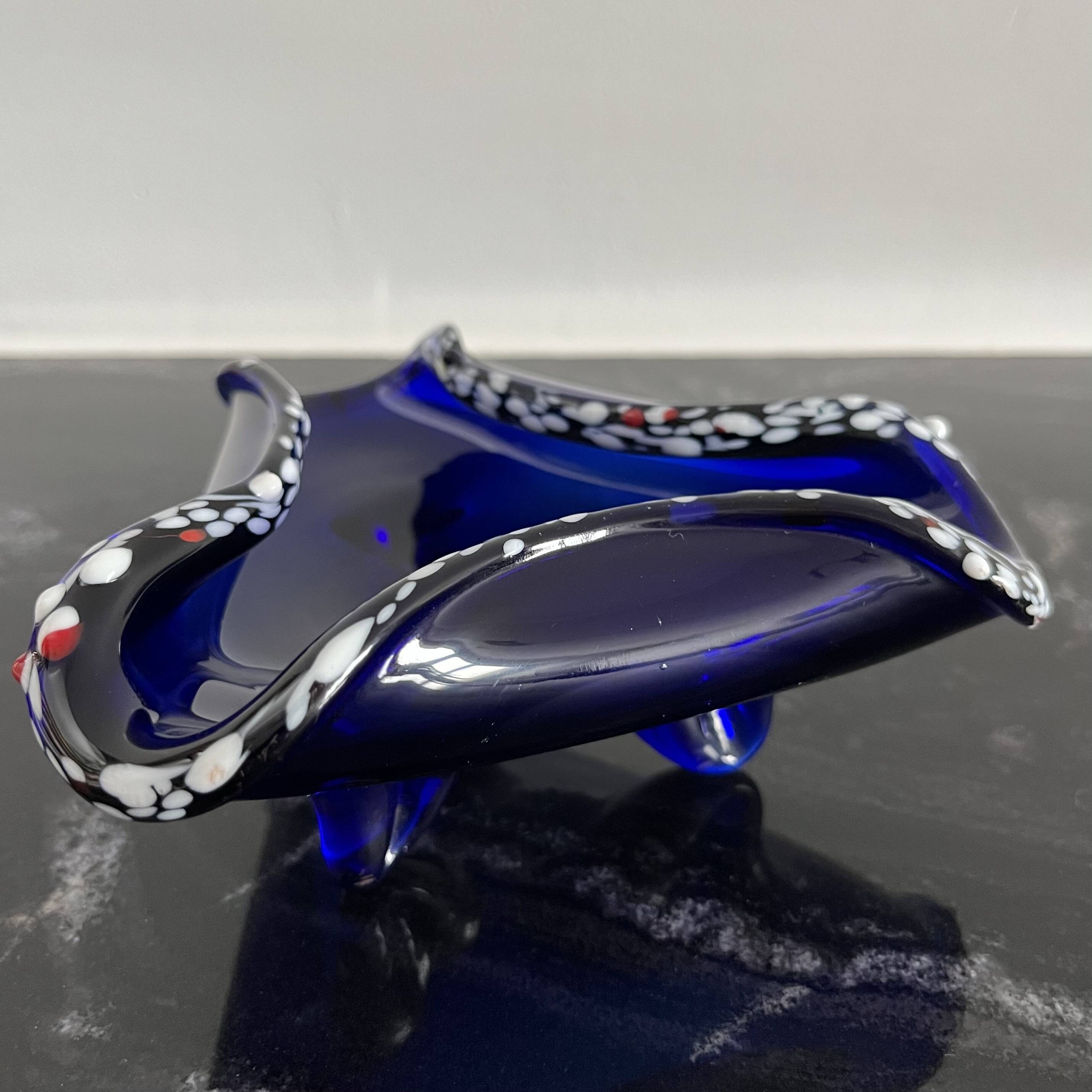 Cendrier italien en verre de Murano bleu des années 70