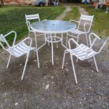 Garden Furniture Iron and Glass Table and 4 Tolix style Armchairs