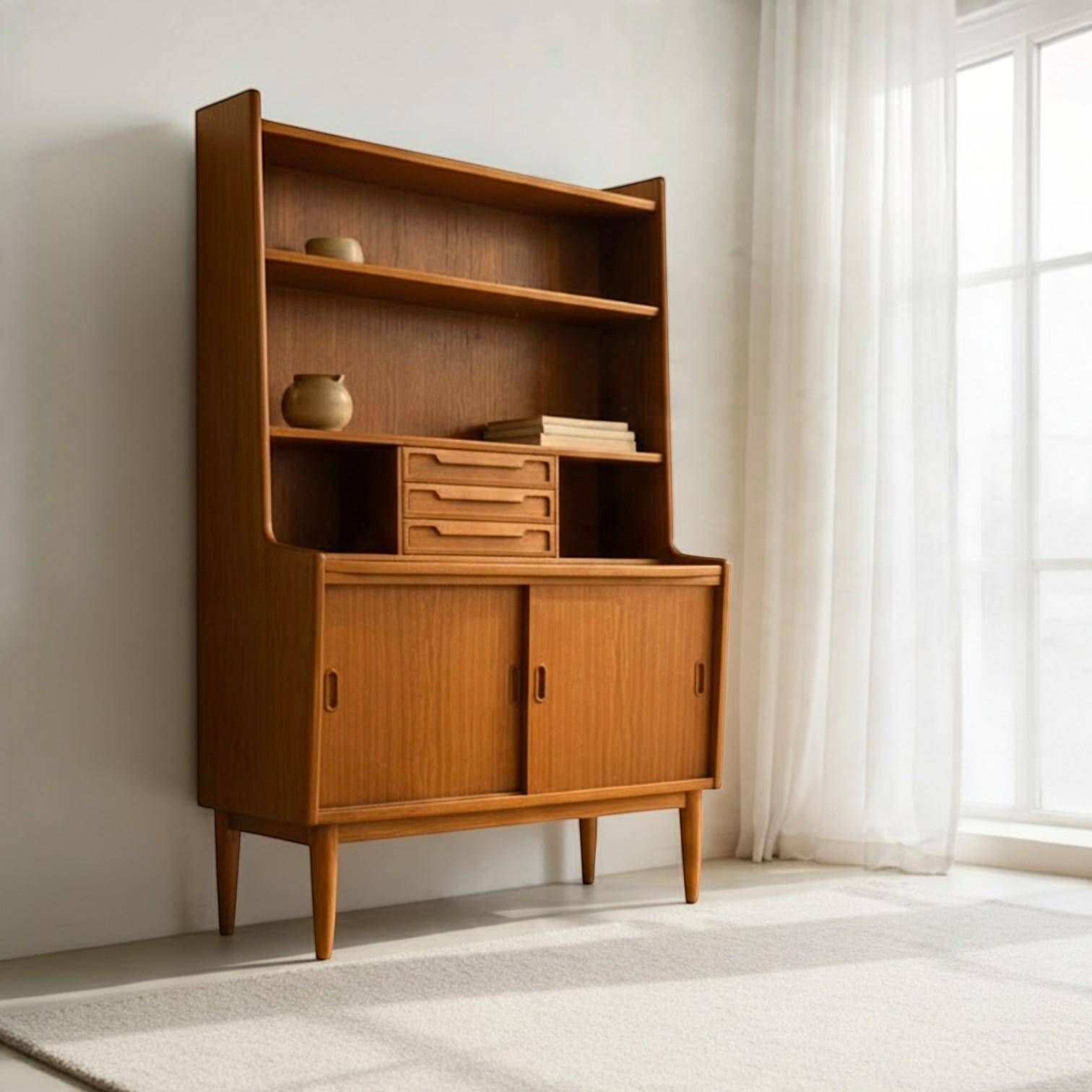 Danish teak secretary bureau with bookcase, Larsens Møbler, 1960s