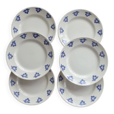 6 vintage white earthenware dessert plates - Blue cherry design