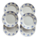 6 vintage white earthenware dessert plates - Blue cherry design