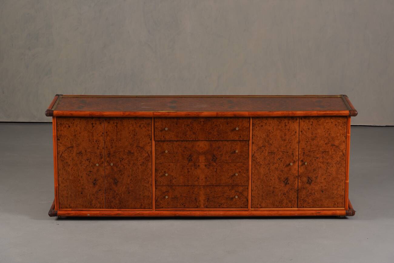 Vintage Italian sideboard in burl elm by Alberto Smania for Studio Smania Interni, Italy, 1960s
