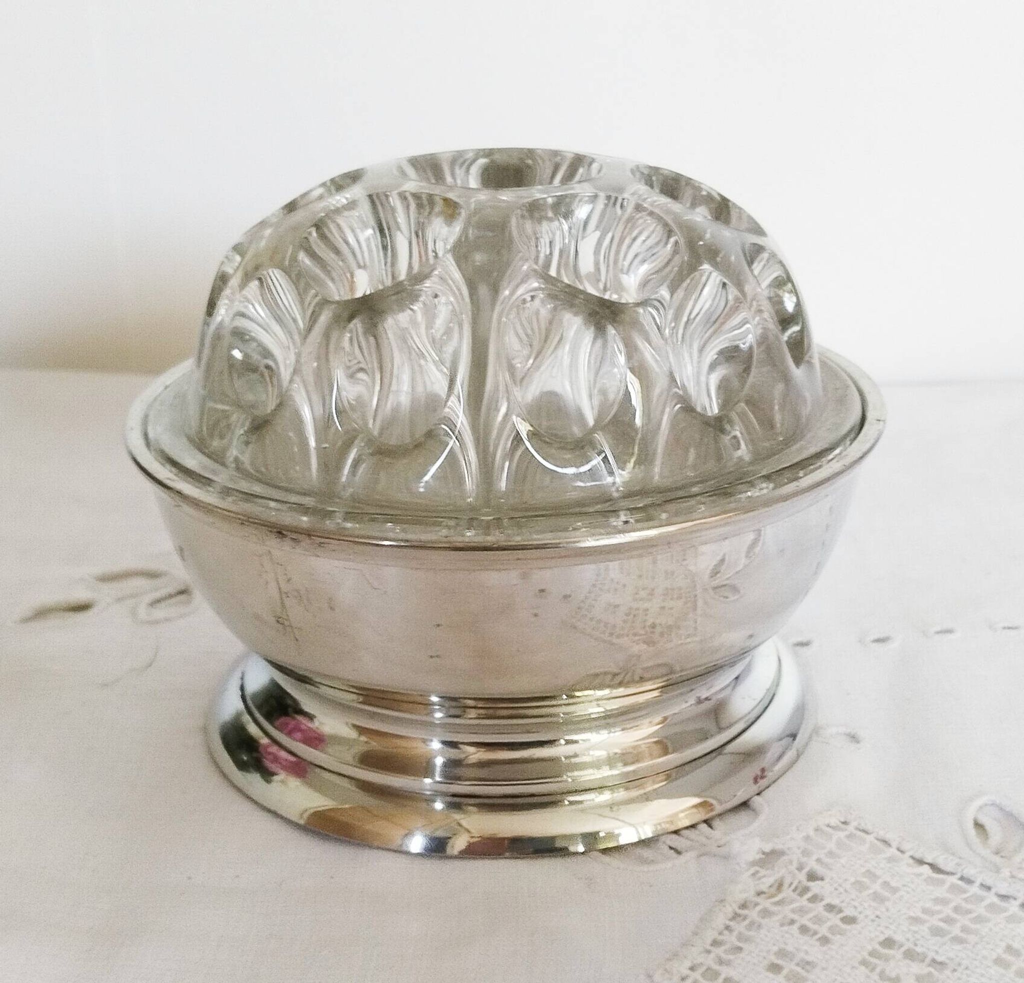 Pewter and crystal flower pick, "Les Etains du Manoir"