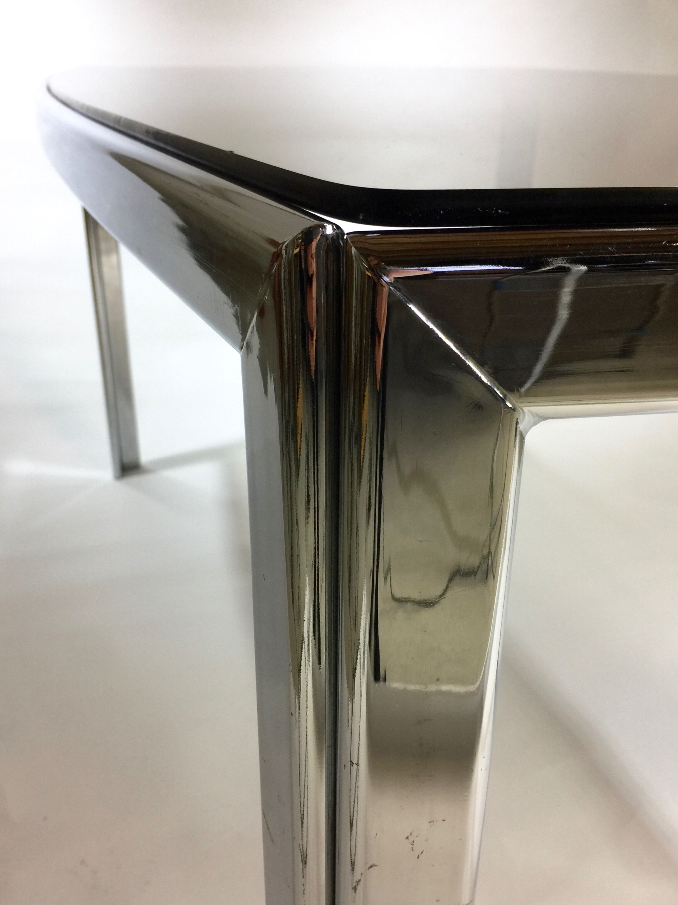 Metal base dining table and smoky tempered glass tray 70/80s