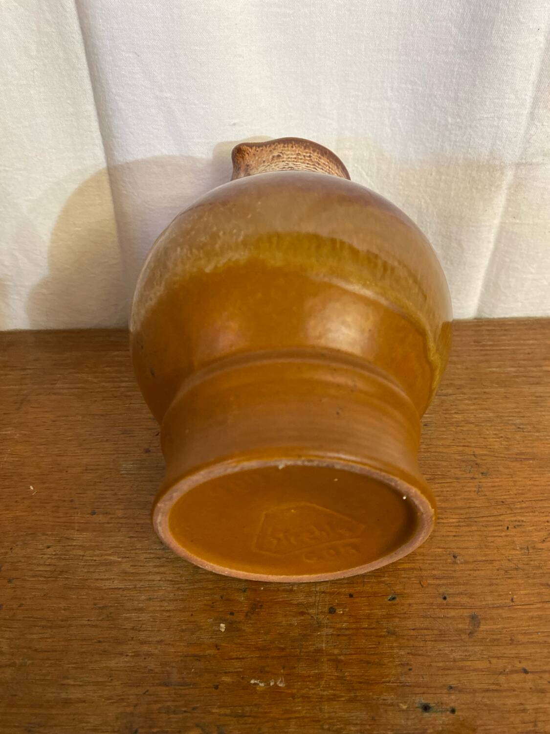 Antique strehla ceramic pitcher brown beige white interior vintage