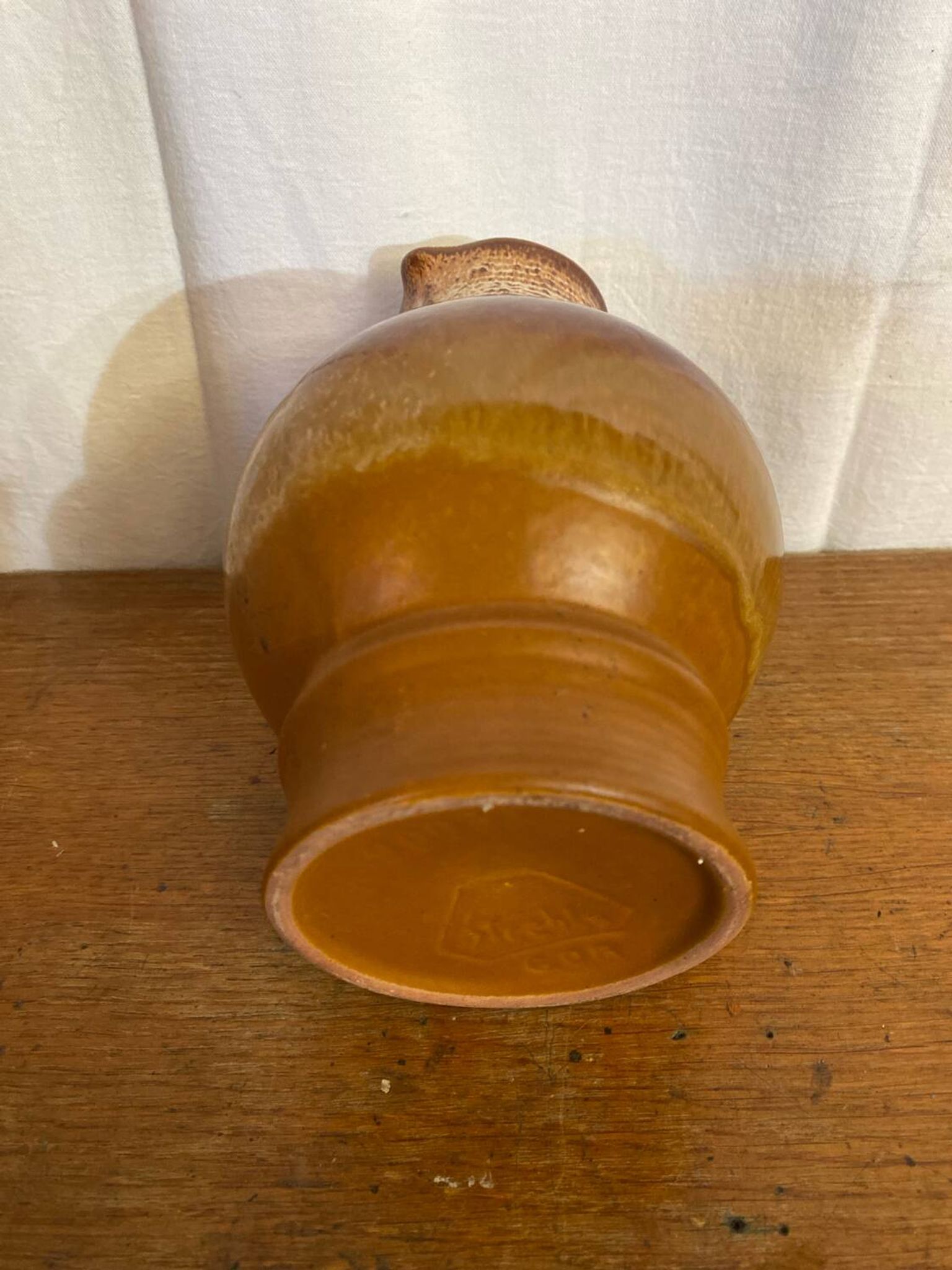 Antique strehla ceramic pitcher brown beige white interior vintage