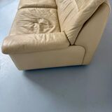 Old 3-seater beige leather sofa designed by Carl Larsson De Sede, vintage 80s