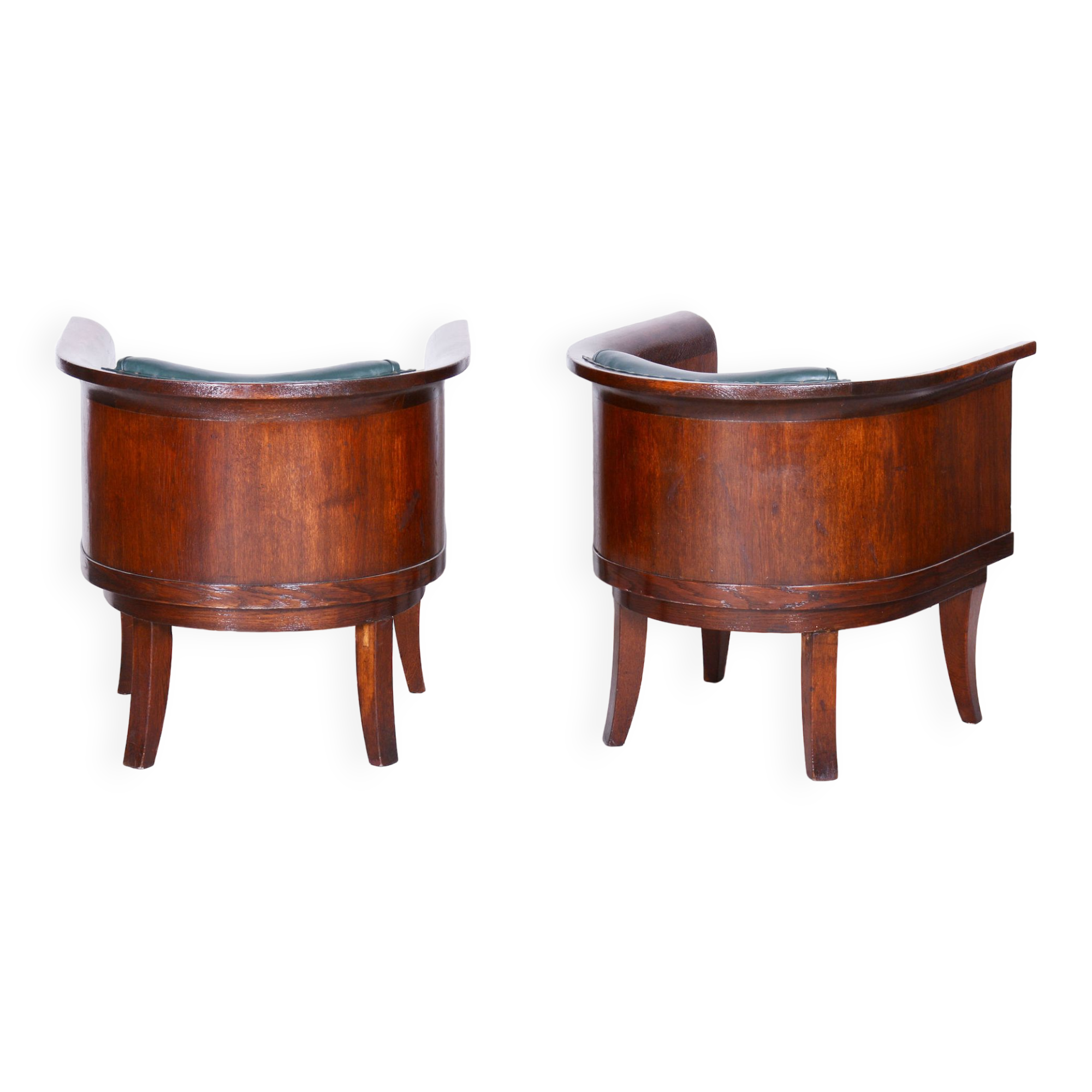 Restored ArtDeco Set of Four Oak Armchairs, High-Quality Leather, Czechia, 1920s