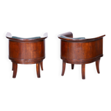 Restored ArtDeco Set of Four Oak Armchairs, High-Quality Leather, Czechia, 1920s