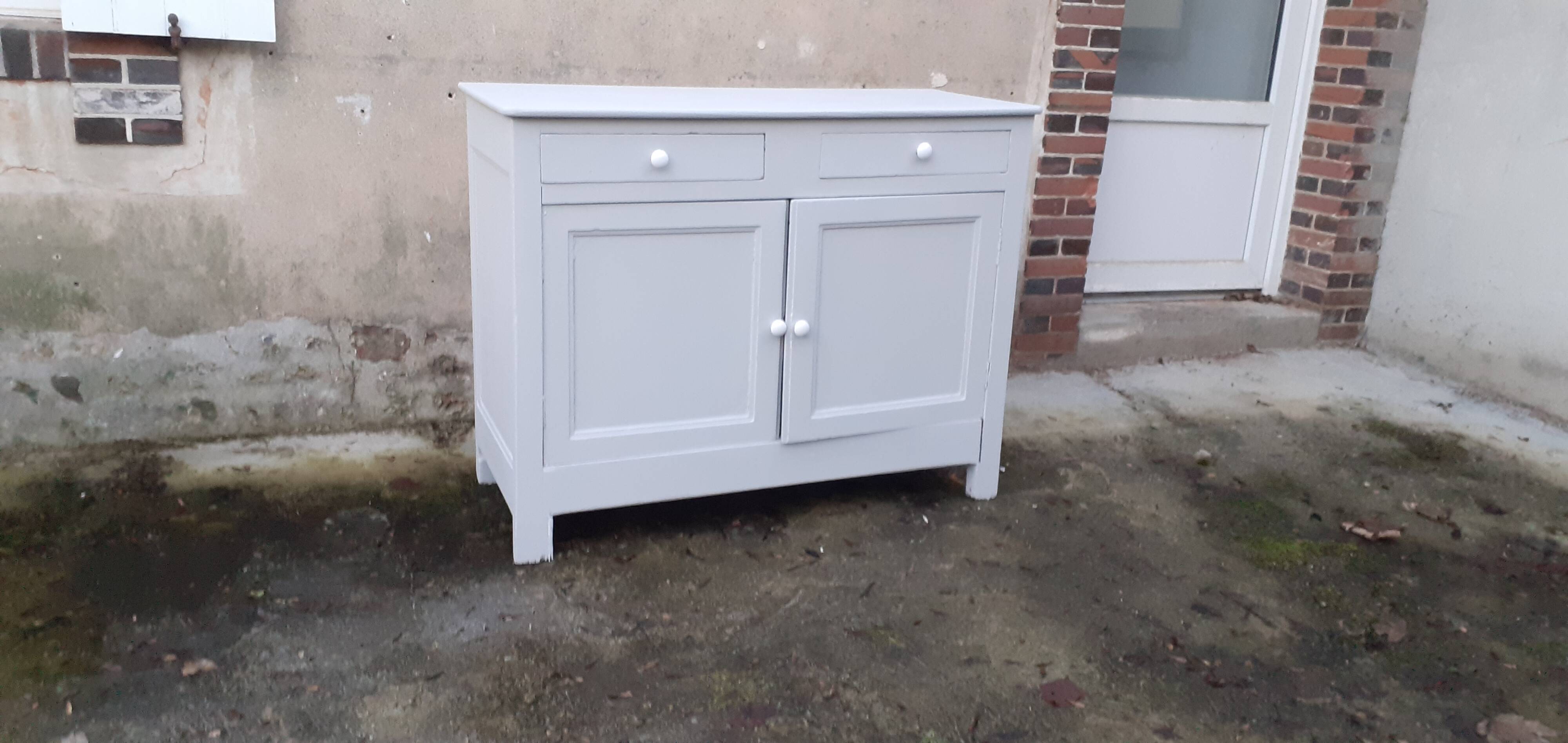 Buffet parisien 2 portes 2 tiroirs gris sarrazin chêne massif