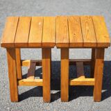 Pair of vintage stools, brutalist pine stools, side stools