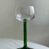 8 Alsatian stemmed glasses, transparent glass and green stems.