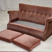 1970s, Danish 2-seater sofa, salmon pink furniture velour, beech wood.