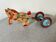 Vintage pull-along toy, horse-drawn with a bell, musical toy