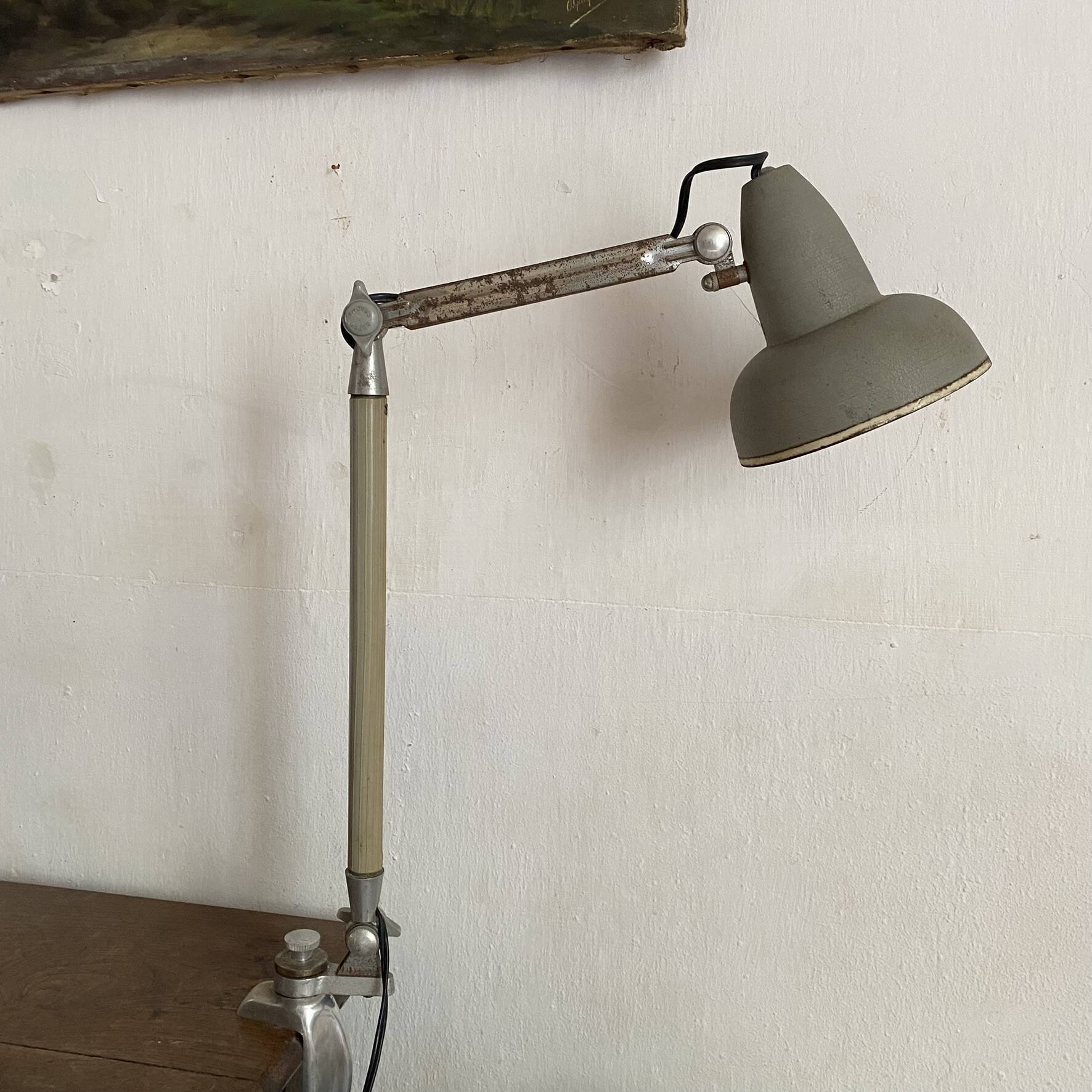 Lampe d'atelier Superchrome à étau , lampe industrielle 2 bras