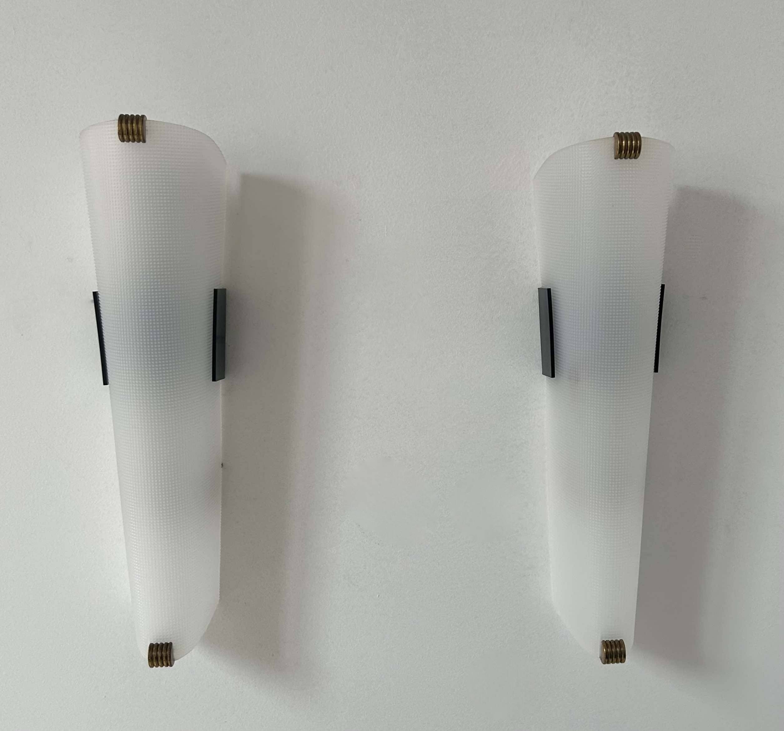Pair of vintage brass and perspex wall lights, France 1960