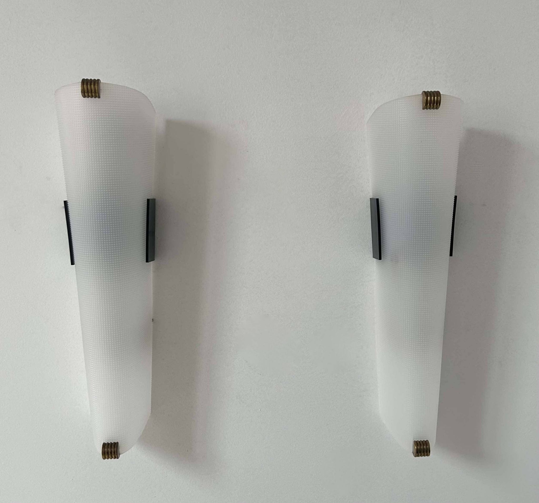 Pair of vintage brass and perspex wall lights, France 1960