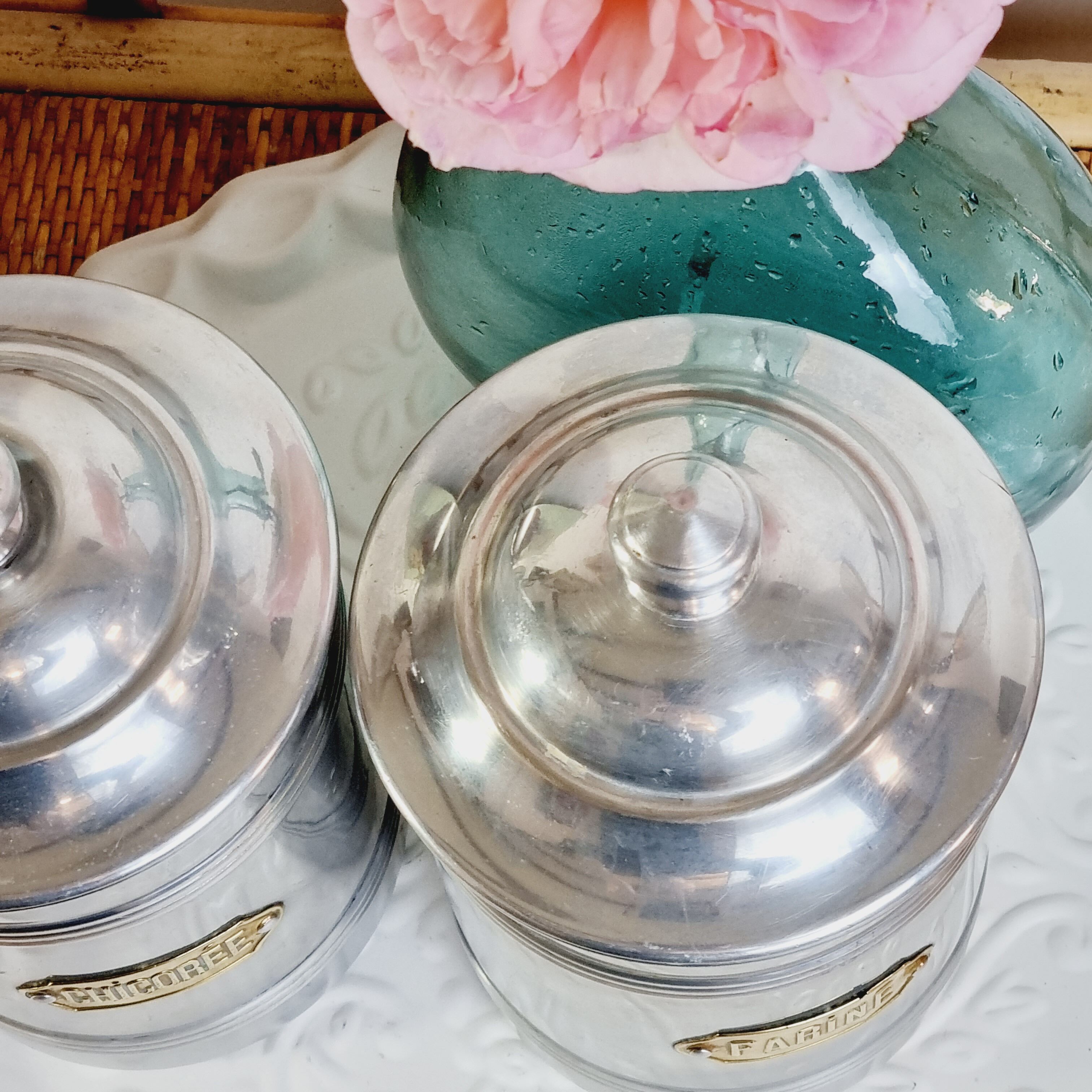 Set of 5 aluminum spice jar Tournus France