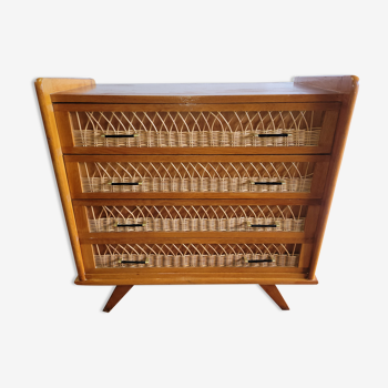 Wooden chest of drawers and rattan from the 70s