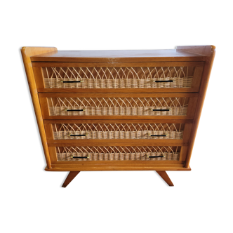 Wooden chest of drawers and rattan from the 70s