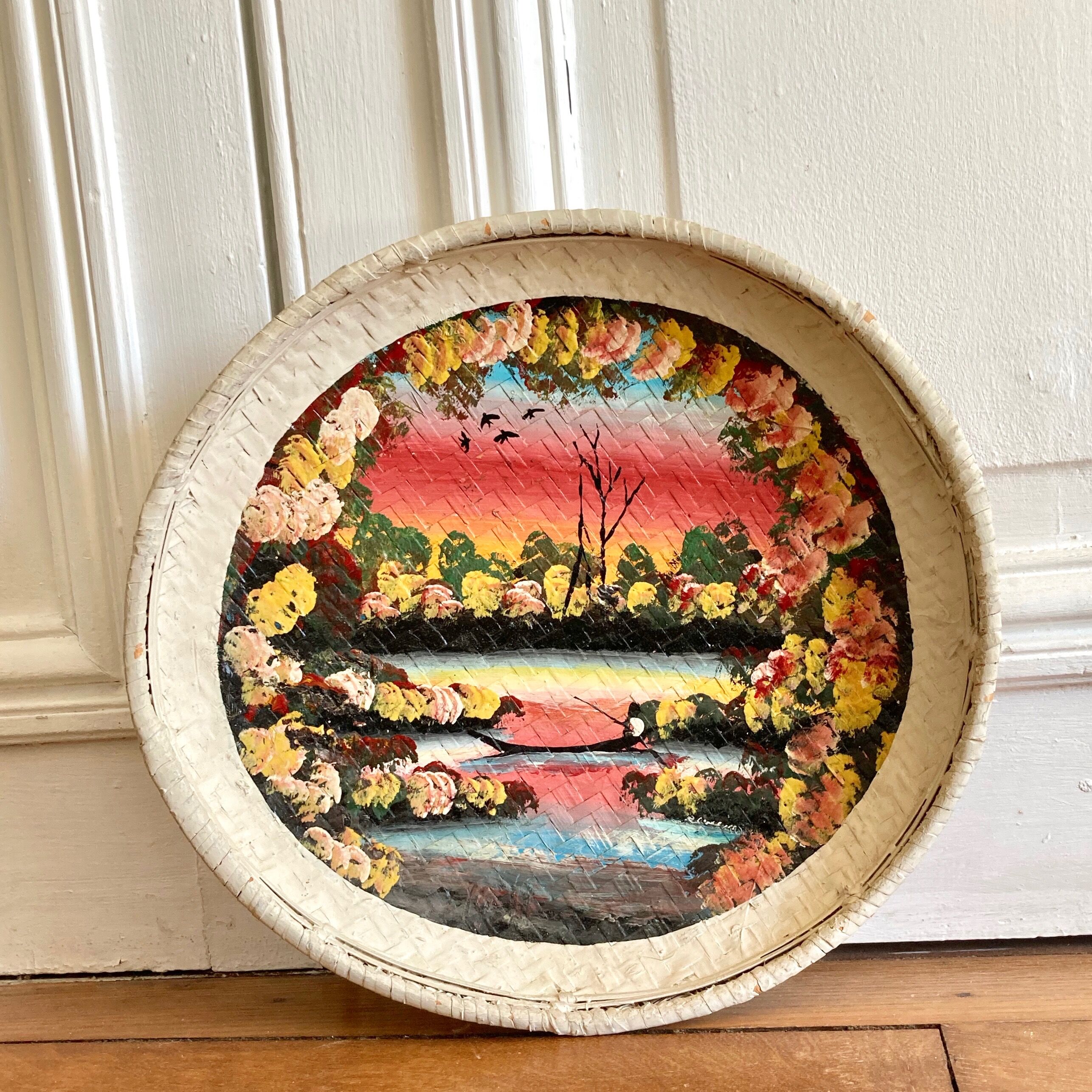 Painted basket for wall decoration