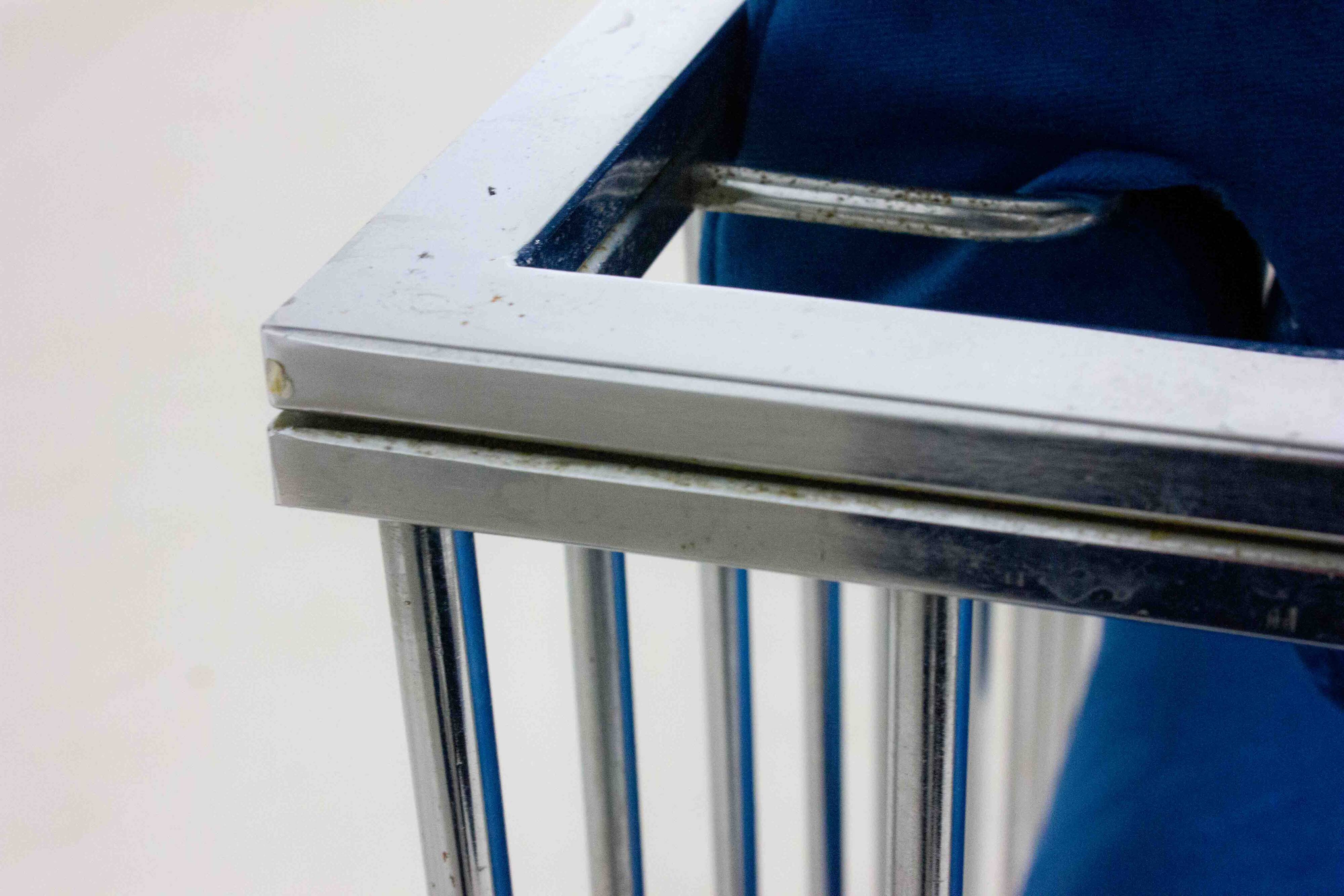 Set of four Italian modernist chrome chairs with royal blue velvet, 1970s