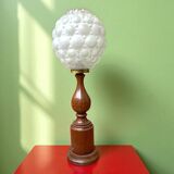 Large wood table lamp with frosted glass