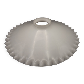 French Frilled Glass Pendant Shade White Opaline Glass Scalloped Edge 256