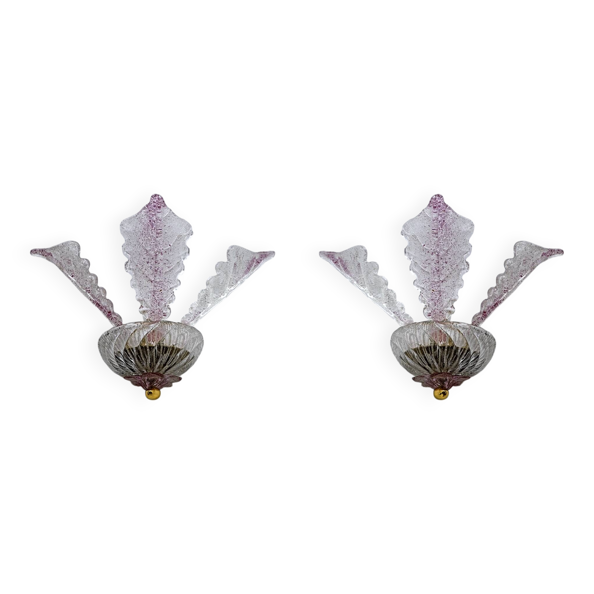 Pair of Classic Italian Murano Glass Leafs Wall Sconces, 1960s