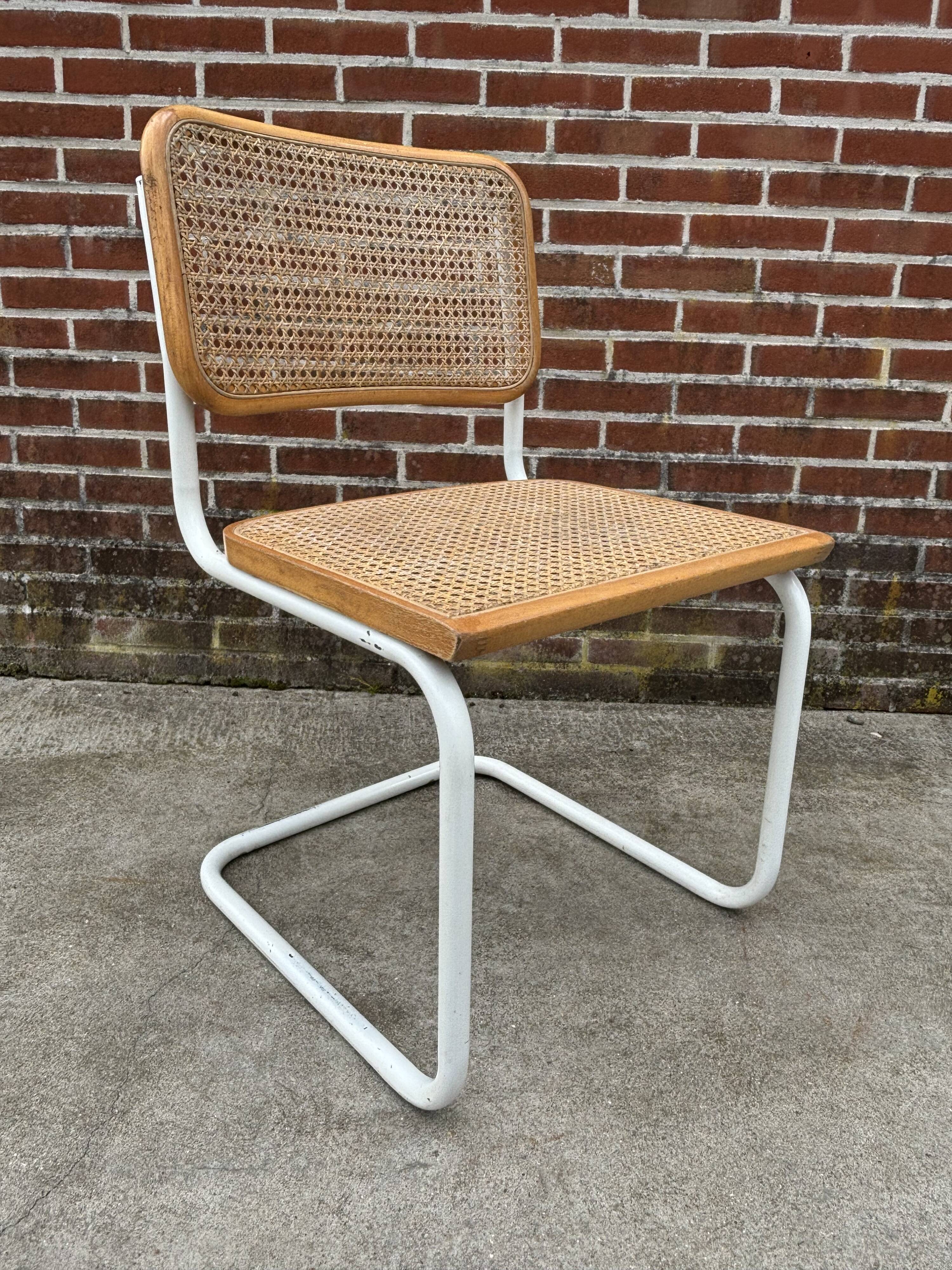 Cesca chair b32 model in white and wood by Marcel Breuer