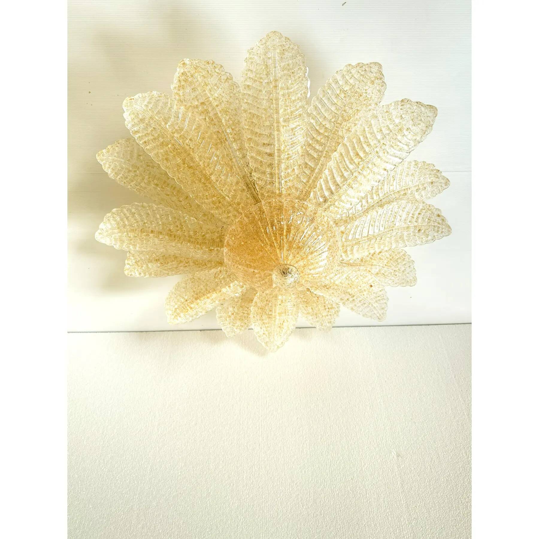 Venetian Amber ” Leaves Graniglia” Murano Glass Flush Mount