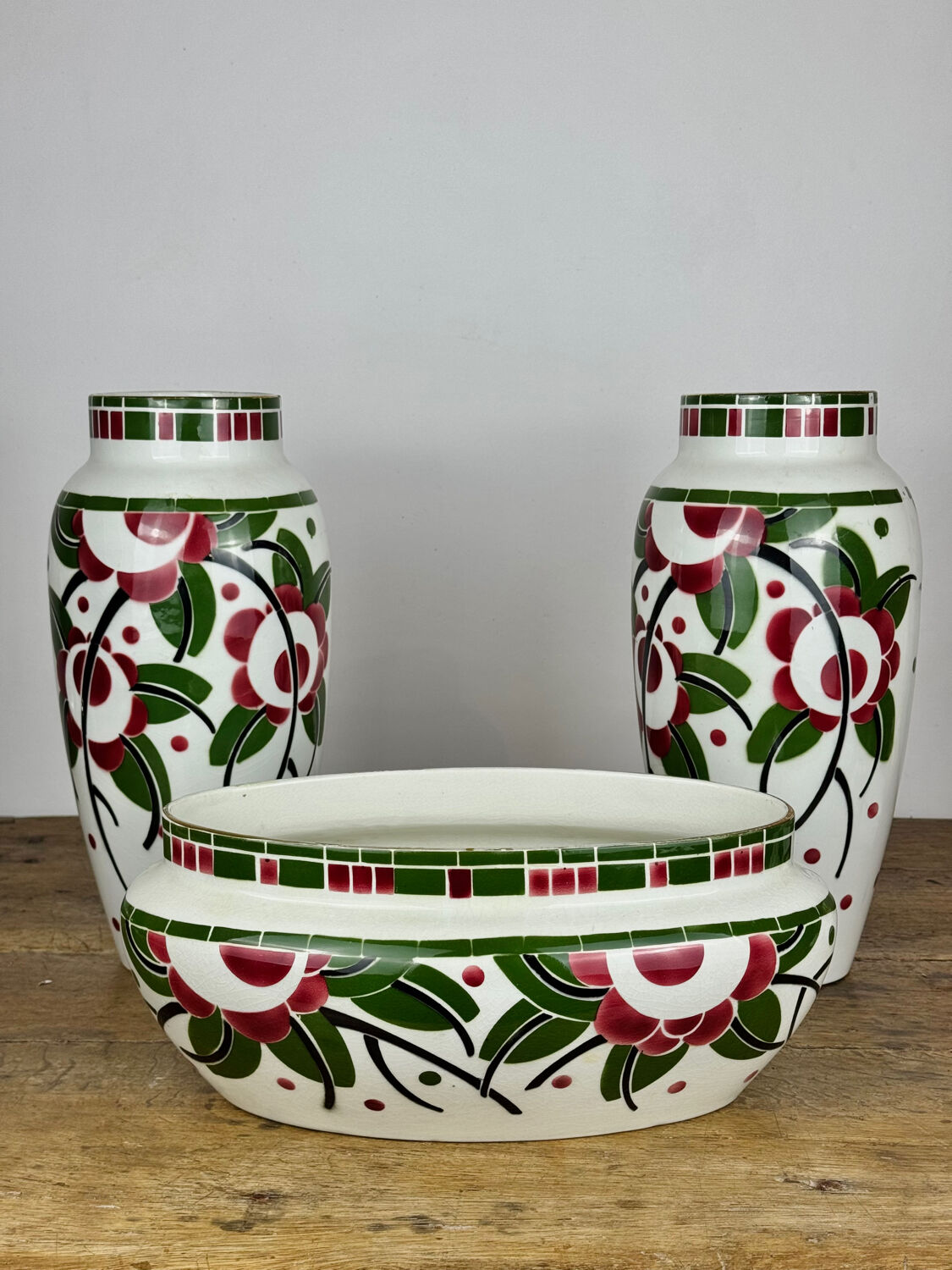 Art Deco - Lunéville mantelpiece set with vases and planter