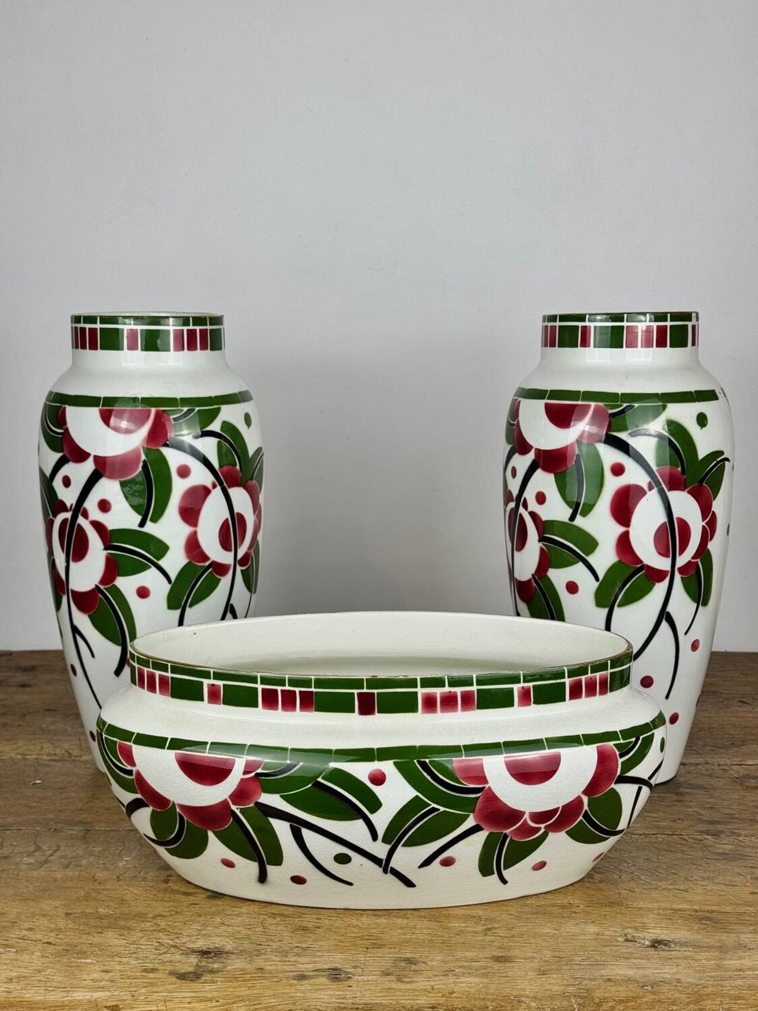 Art Deco - Lunéville mantelpiece set with vases and planter