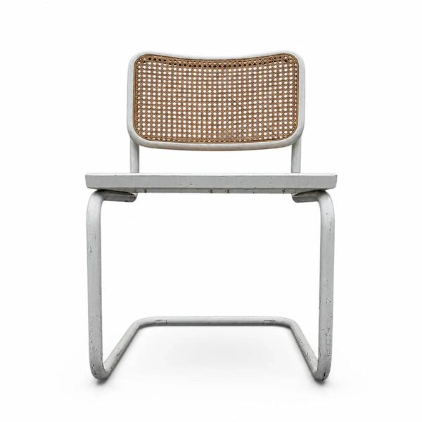 4 chaises Cesca blanches à cantilever modèle B32 par Marcel Breuer / Bauhaus années 1970 / fabriquées en Italie