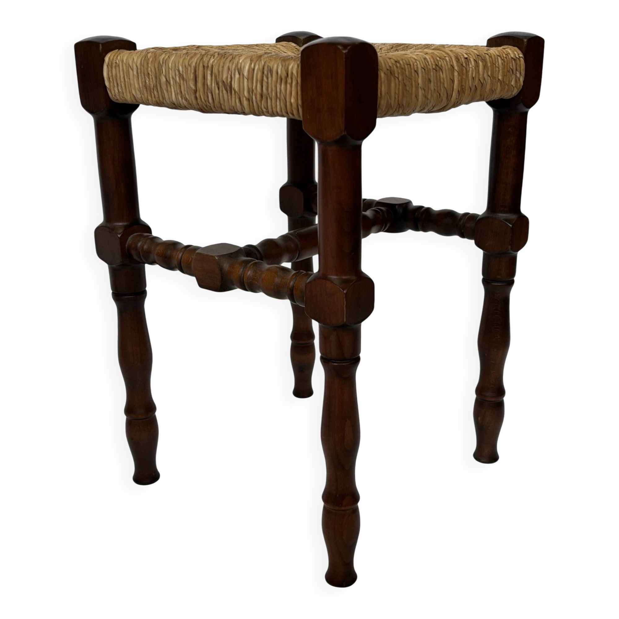 Tabouret vintage table d'appoint design brutaliste années 60 chêne foncé