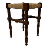 Tabouret vintage table d'appoint design brutaliste années 60 chêne foncé