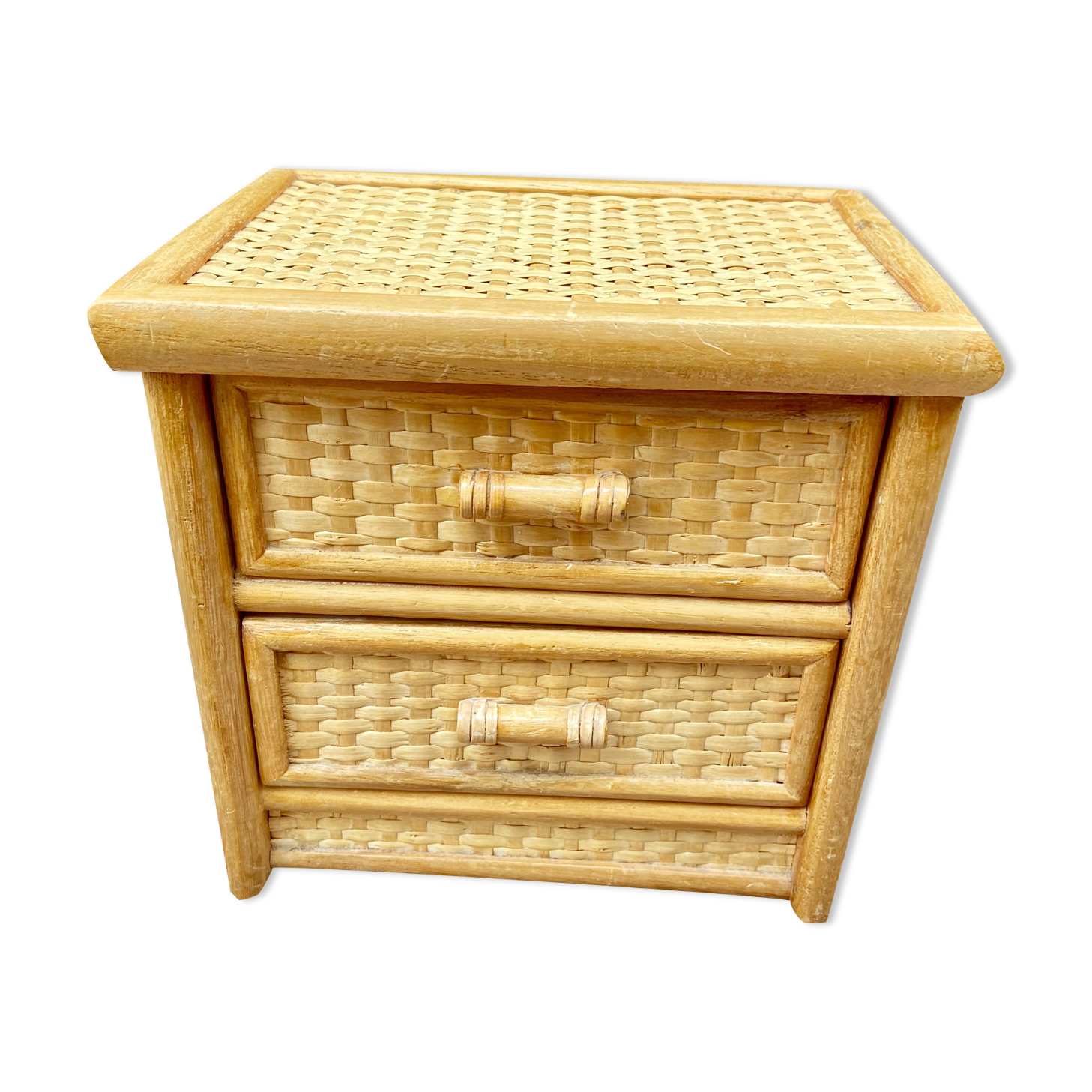 Coffre à bijoux commode en rotin
