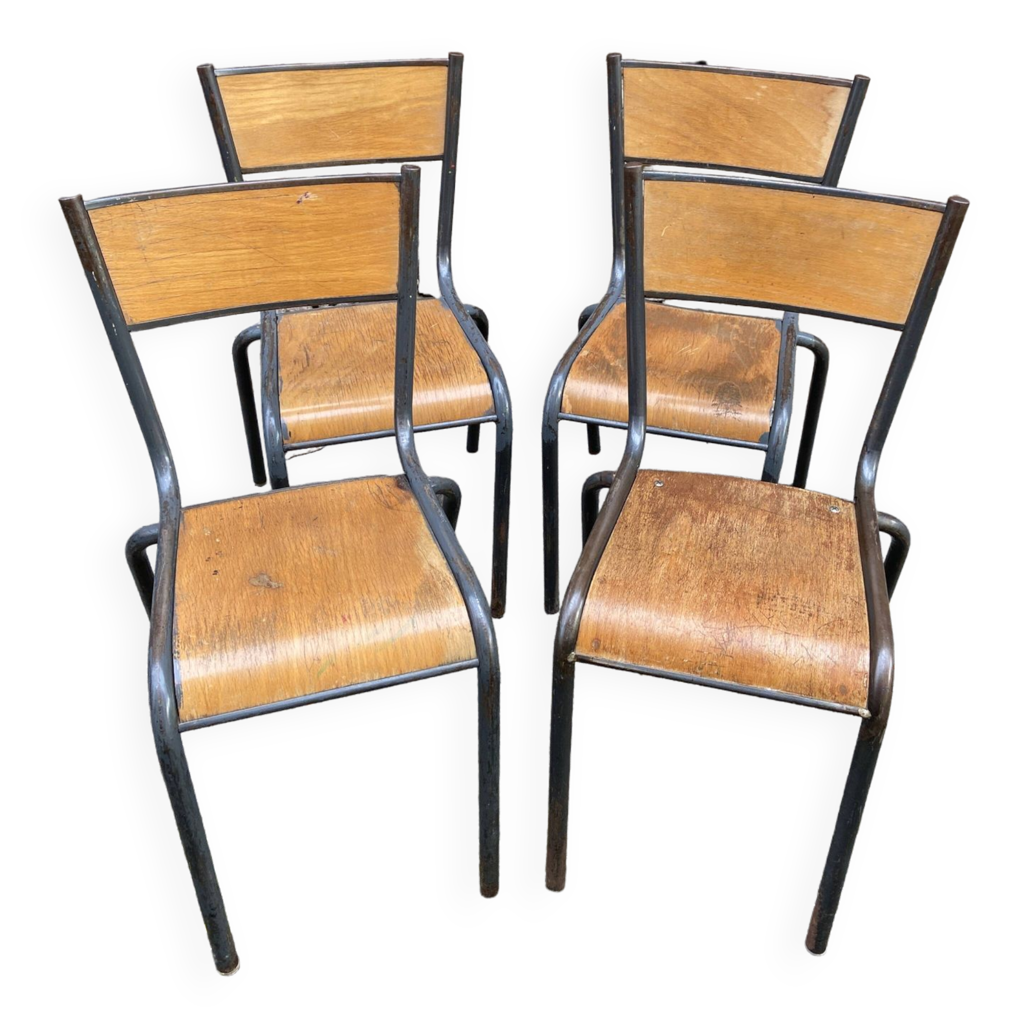 set of 4 industrial school chairs vintage school communities French School chairs Mullca