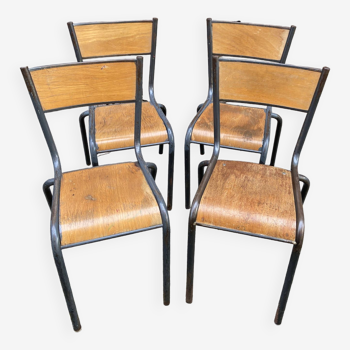 lot de 4 chaises d'école industrielle école vintage collectivités French School chairs Mullca