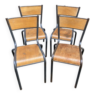 set of 4 industrial school chairs vintage school communities French School chairs Mullca