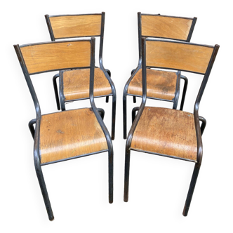 lot de 4 chaises d'école industrielle école vintage collectivités French School chairs Mullca
